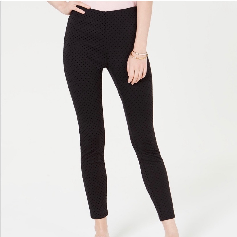 Maison Jules Super Slim Mid Rise Black Flocked Dot Stretch Leggings